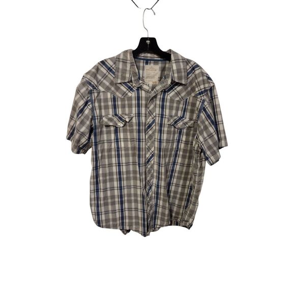 Route sixty six Men's grey and blue short sleeve button down - Picture 1 of 5